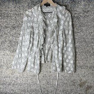 Saloni Blouse Womens 8 White Black Polka Dot Silk Blend Ruffle Sheer Long Sleeve